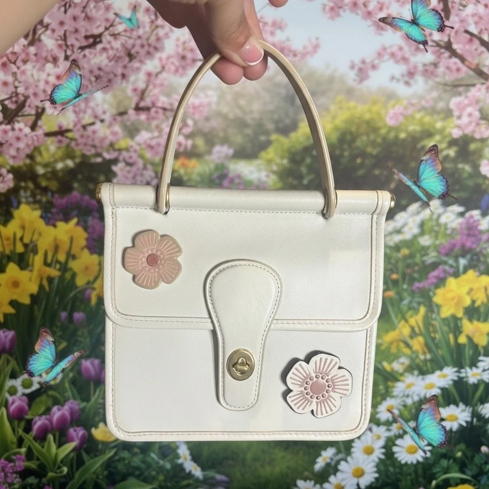Coach Bag Women Satchel Crossbody Chalk White Leather Floral Tea Rose A2181-5789